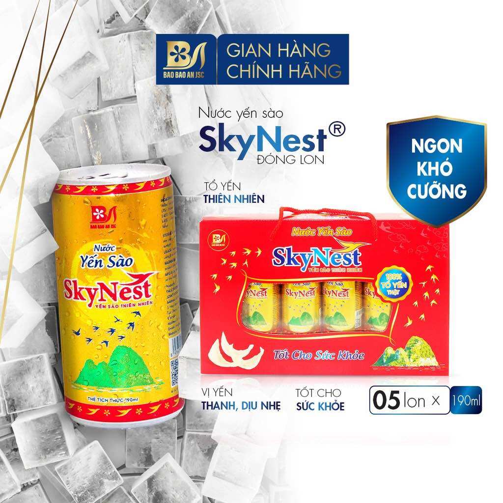 Nước yến sào 3% TỔ YẾN thật ,giải khát nhanh ,tốt cho sức khỏe-Hộp 5 lon nằm*190ml