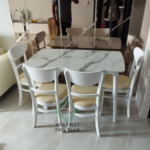 bộ bàn ăn mango giả đá 4 ghế 40*42cm