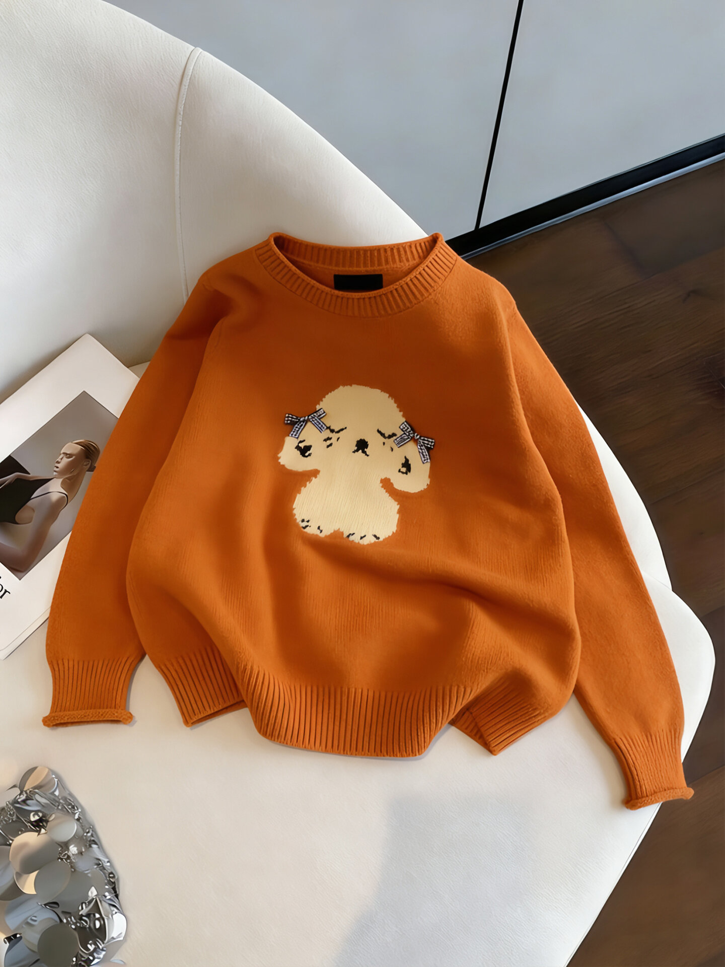 Cute Puppy Jacquard Design Loose and Versatile Knitwear Giá 334,000 Đồng*Miễn phí vận chuyển