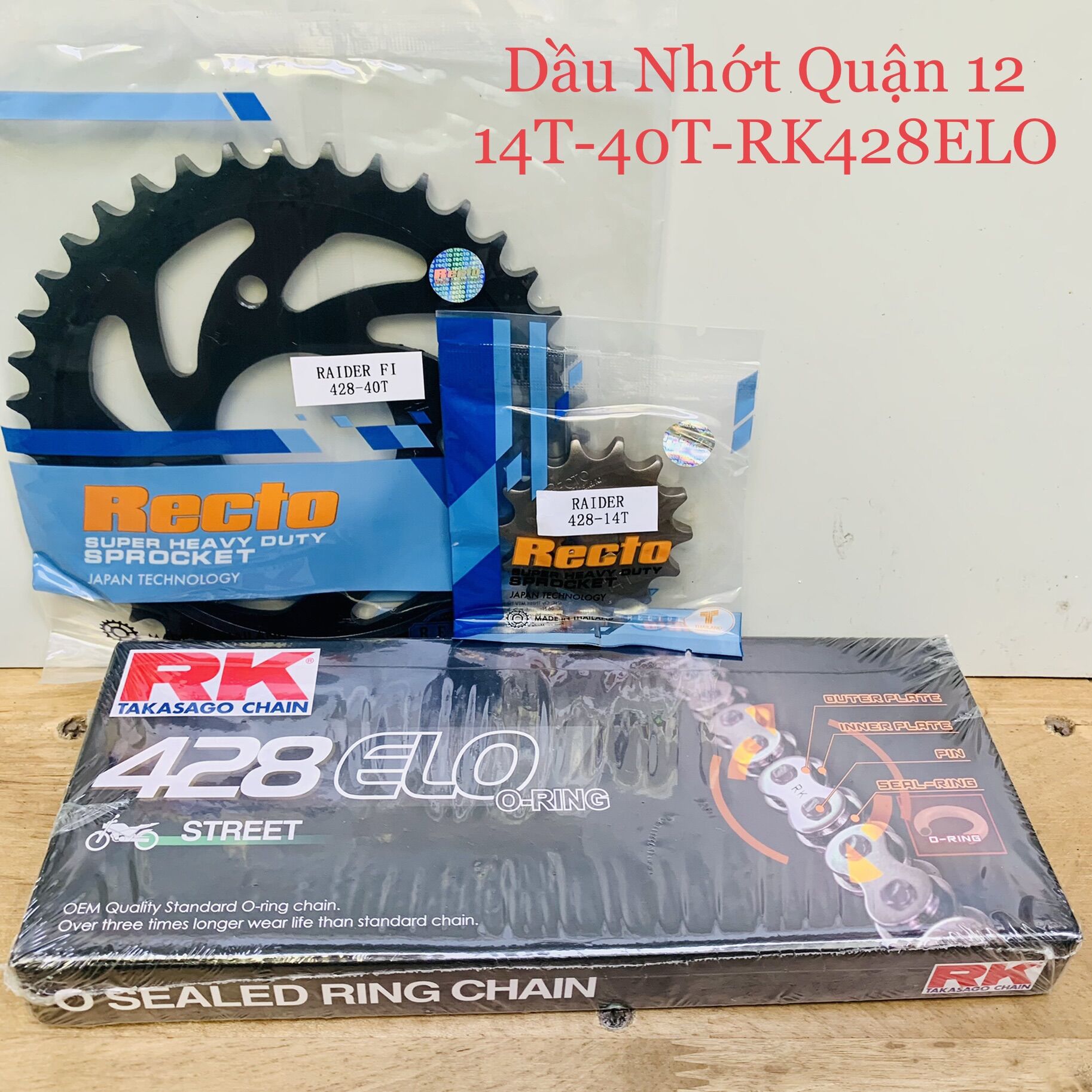 Suzuki Raider Fi - Satria Fi Bộ Nhông 14T - Dĩa 38T 39T 40T - Sên RK 428ELO O-Ring Phốt Cao Su Chính Hãng