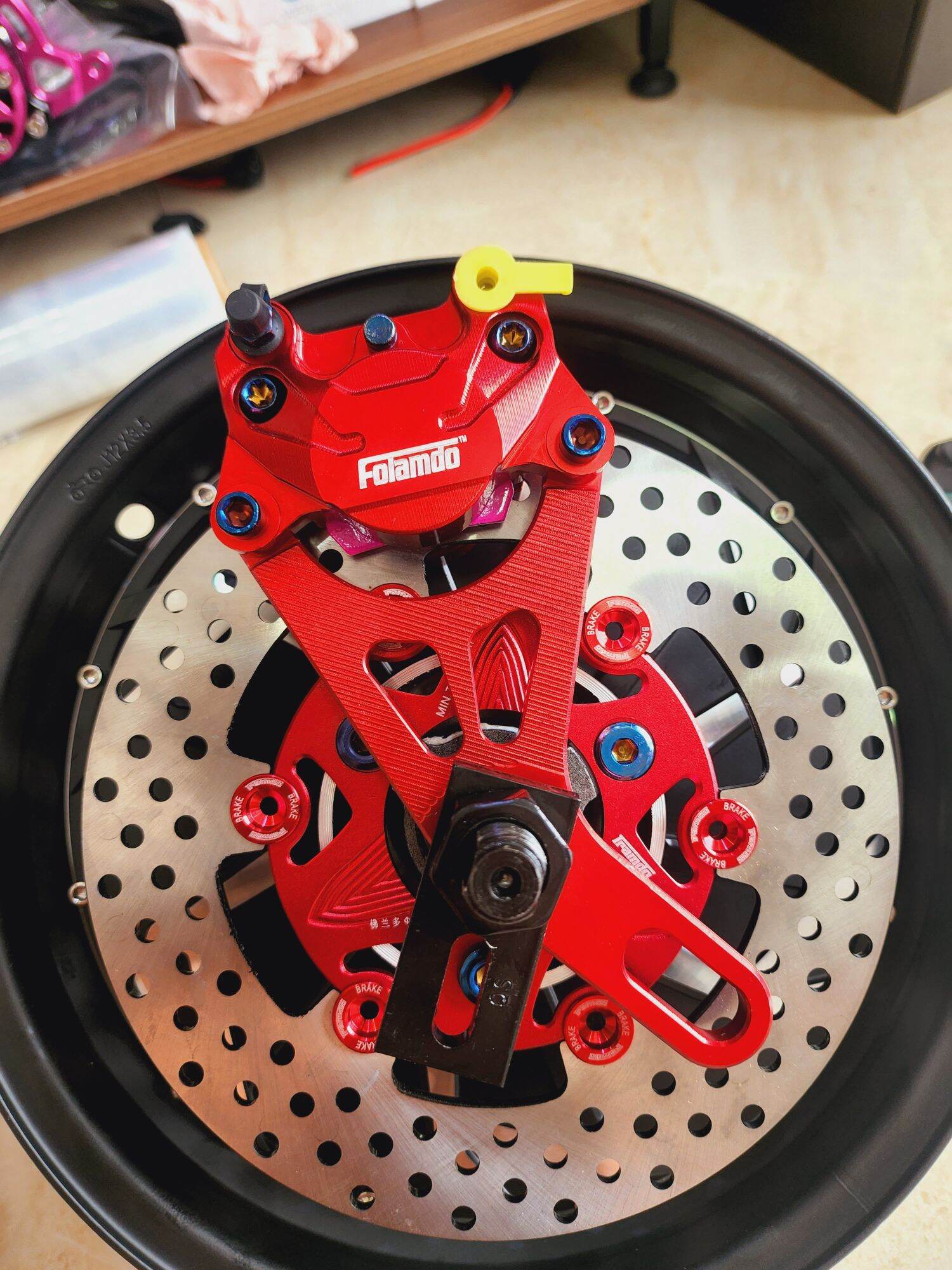 Trọn bộ phanh đĩa CNC  lắp cho xe máy điện.Xe điện độ