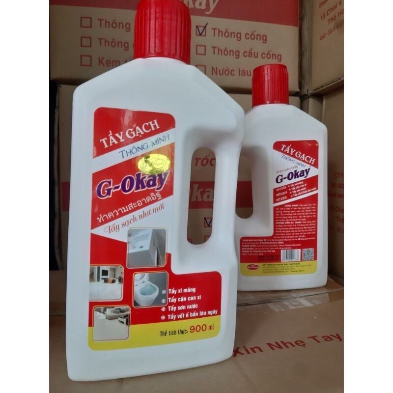 Dung dịch tẩy gạch, Dung dịch G-Okay 900ml tẩy xi măng, tẩy sơn nước, tẩy vết ố trên gạch, tẩy cặn canxi siêu hiệu quả