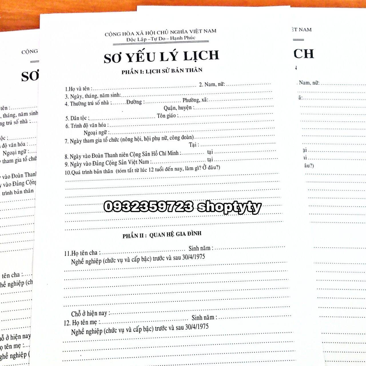 100 tờ giấy chứng nhận sức khỏe, hạnh kiểm, sơ yếu lí lịch và đơn xin việc+ túi hồ sơ