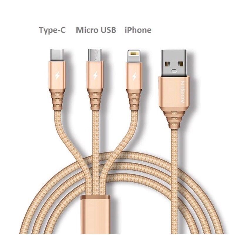 Cáp Sạc 3 Đầu Đa Năng Dây Dù 3 in 1: Lightning - Micro USB - Type C