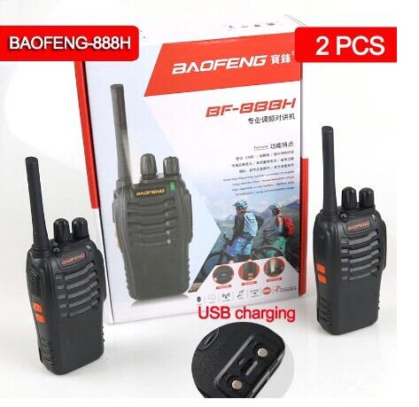 Bộ 02 Máy bộ đàm Chính Hãng Baofeng BF-888H (16 Kênh, Nhỏ Gọn, Đàm Thoại 3km, Sạc Pin Cổng Micro USB, Bảo Hành 12 Tháng)
