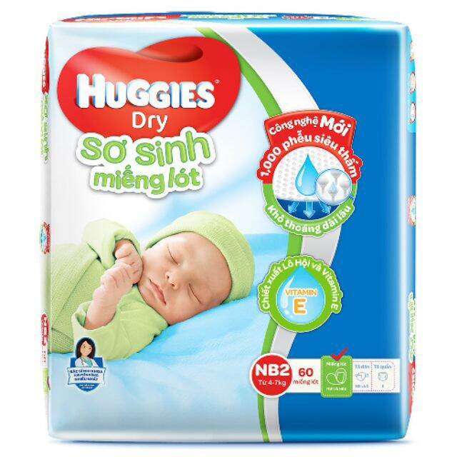 Tã lót huggies nb1 100 và nb2 60miếng