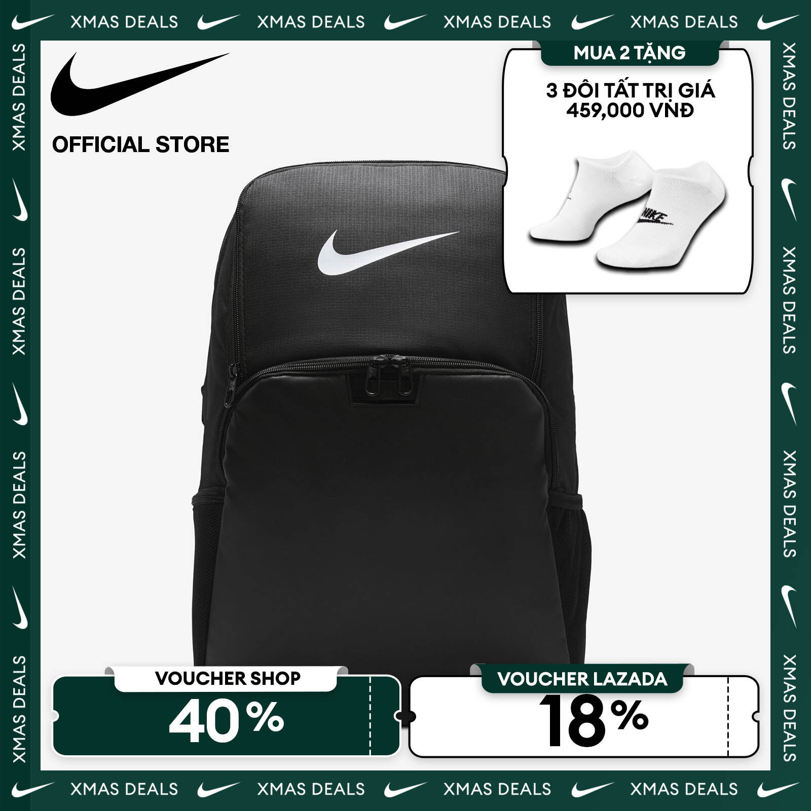   VOUCHER 40% + MUA 2 TẶNG VỚ  Ba lô Nike Brasilia 9.5 Training Backpack  Extra Large 30L  - Black 
