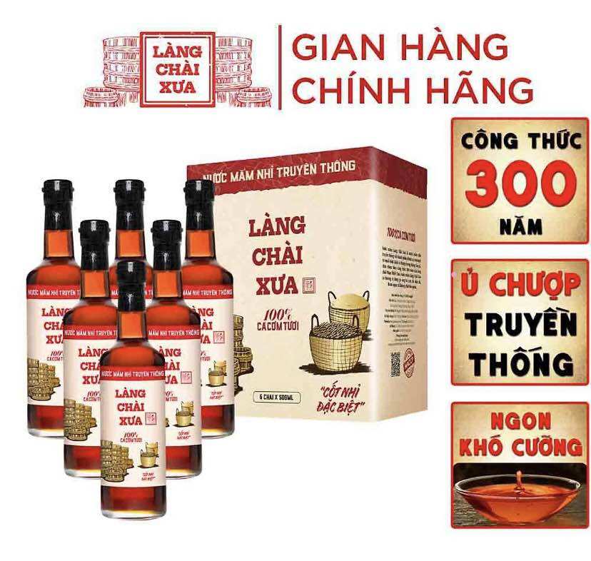 Nước mắm Làng chài xưa nhãn đỏ, chai thủy tinh 500ml, thùng 6 chai