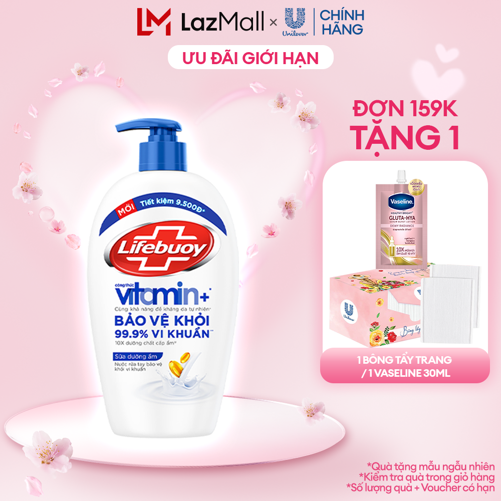 Nước Rửa Tay Lifebuoy Công thức Vitamin+ Sữa Dưỡng Ẩm Chai 450g