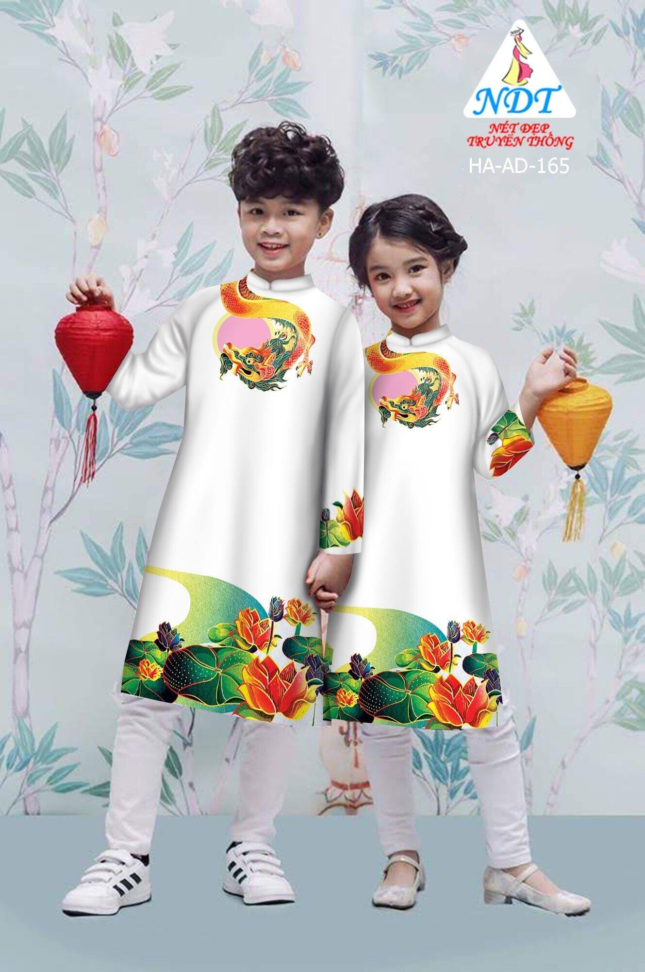 áo dài cách tân rồng hoa sen