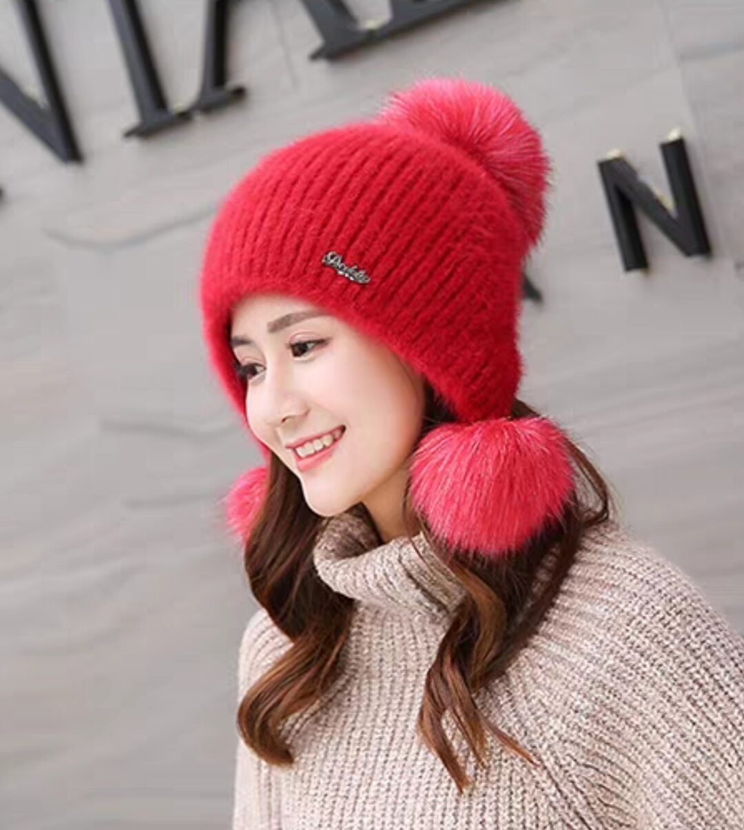 Mũ len nữ nón len nữ thời trang Hàn Quốc màu đỏ