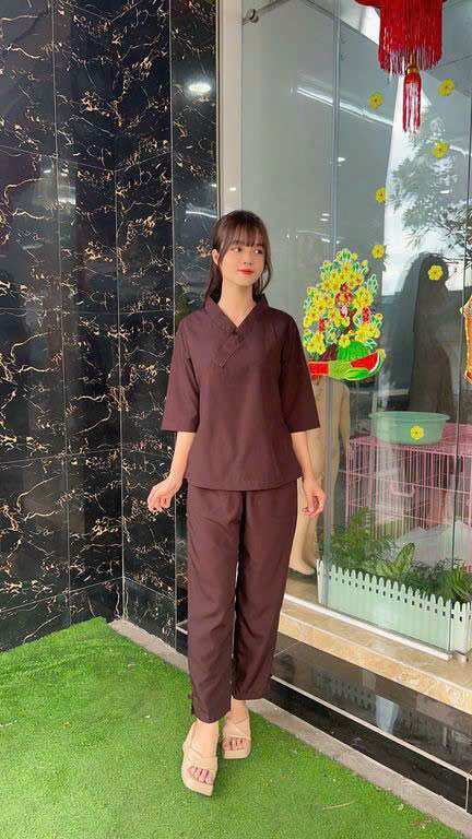 Đồ Lam Đi Chùa _ Mẫu 1 nút không thêu ( vãi kate )