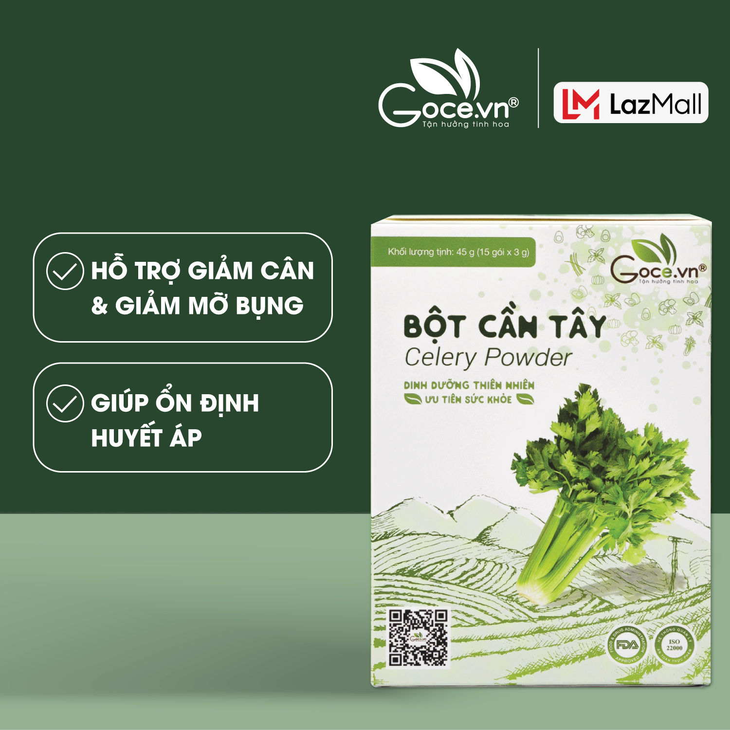 Bột cần tây nguyên chất Goce - 45g (15 gói x 3g) ST