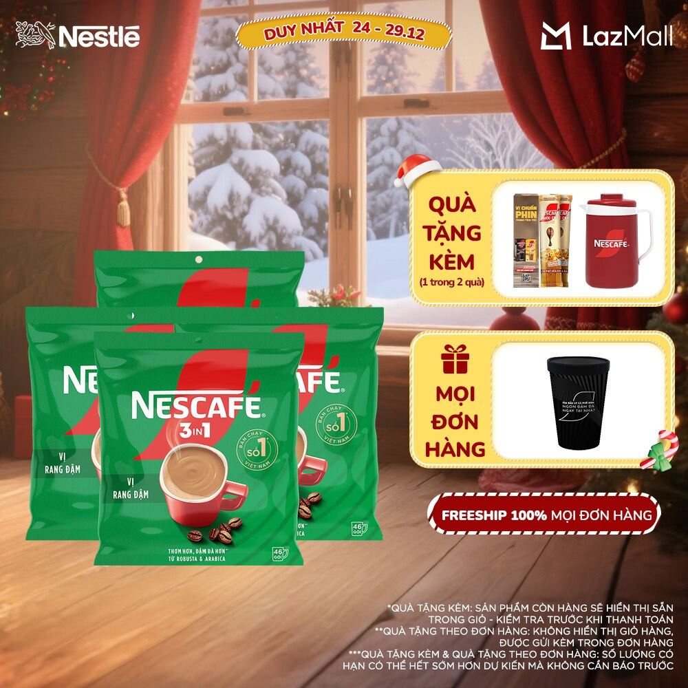 ƯU ĐÃI THÁNG 1 FREESHIP HCM Combo 4 Bịch NESCAFÉ 3IN1 Công thức cải tiến - VỊ RANG ĐẬM Bịch 46 gói