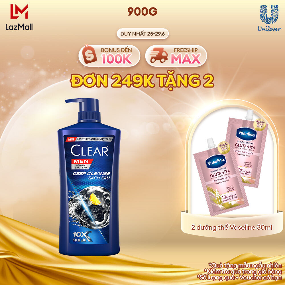 Dầu Gội Sạch Gàu Clear Men Deep Cleanse Than Hoạt Tính Sạch Sâu, Đánh Bay Gàu, Nhờn, Ngứa 900g