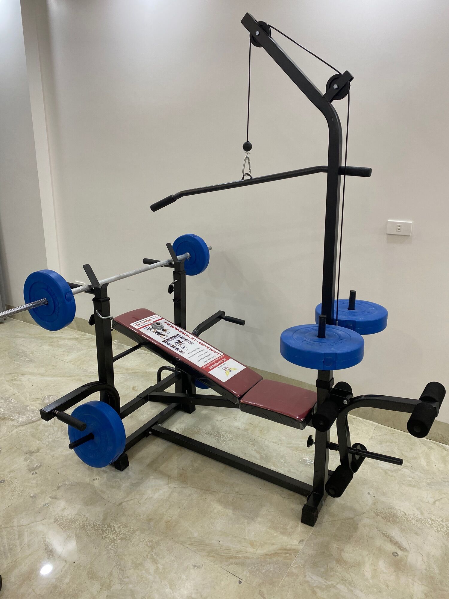 Combo ghế tập tạ đa năng Hoàng Đức Sport kèm đòn tạ 1.5m và 20kg tạ nhựa xuki