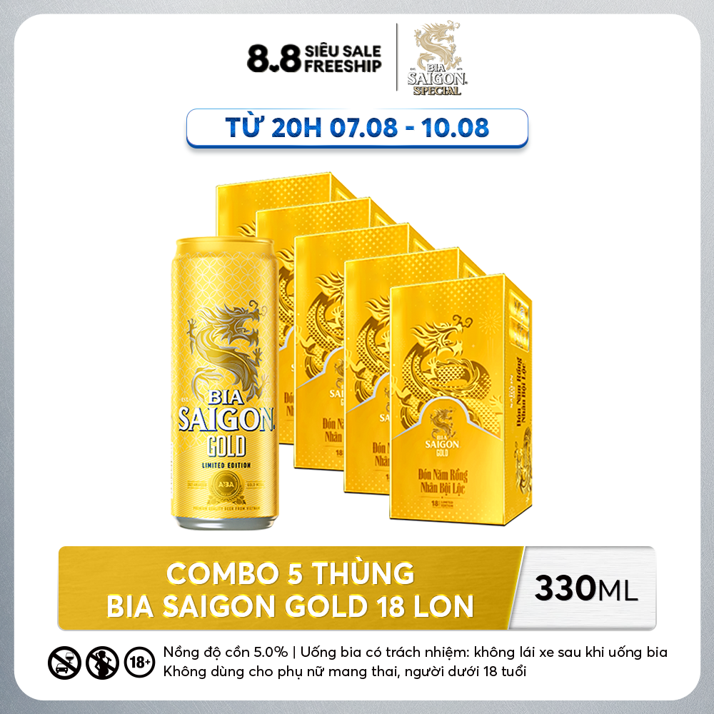 Combo 5 thùng 18 lon bia saigon gold 330ml