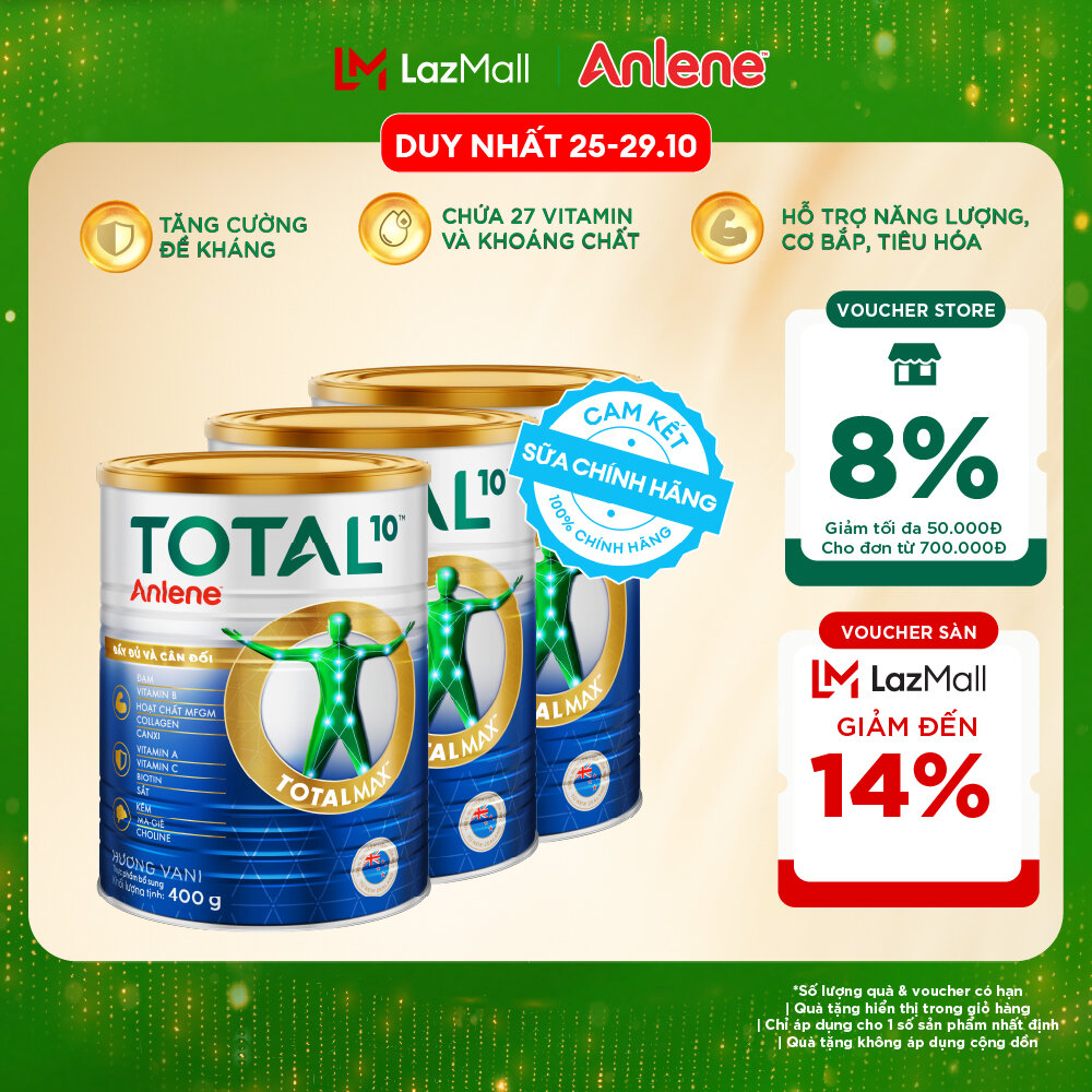 [Voucher giảm đến 26%]Combo 3 Sữa Bột Bổ Sung Dinh Dưỡng Anlene Total 10 Lon 400G