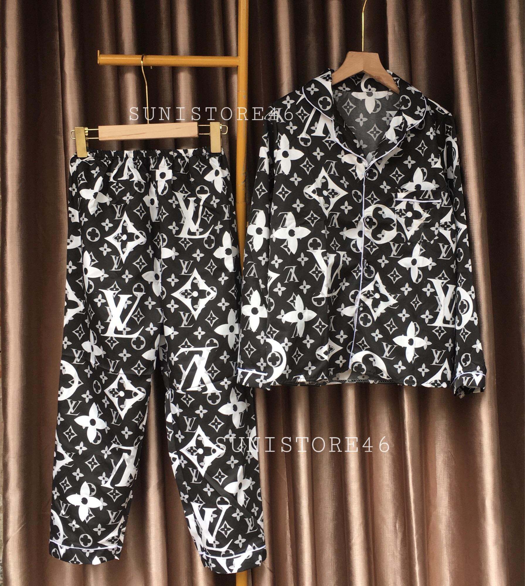 Đồ ngủ nam dài tay hoạ tiết Lv ảnh thật siêu đẹp - Bộ đôt ngủ nam tay dài quần dài