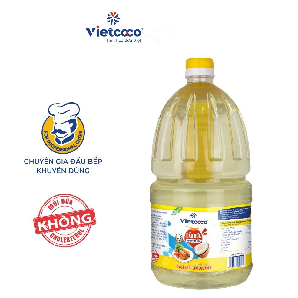 Dầu dừa nấu ăn Vietcoco 2L dầu dừa tinh luyện nguyên chất- cooking oil không cholesterol tốt cho sức khỏe