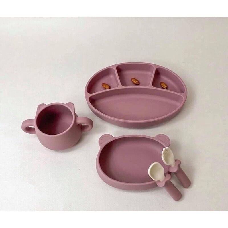 Set ăn dặm bluemama ( khay, cốc gấu, bát gấu, set thìa dĩa)