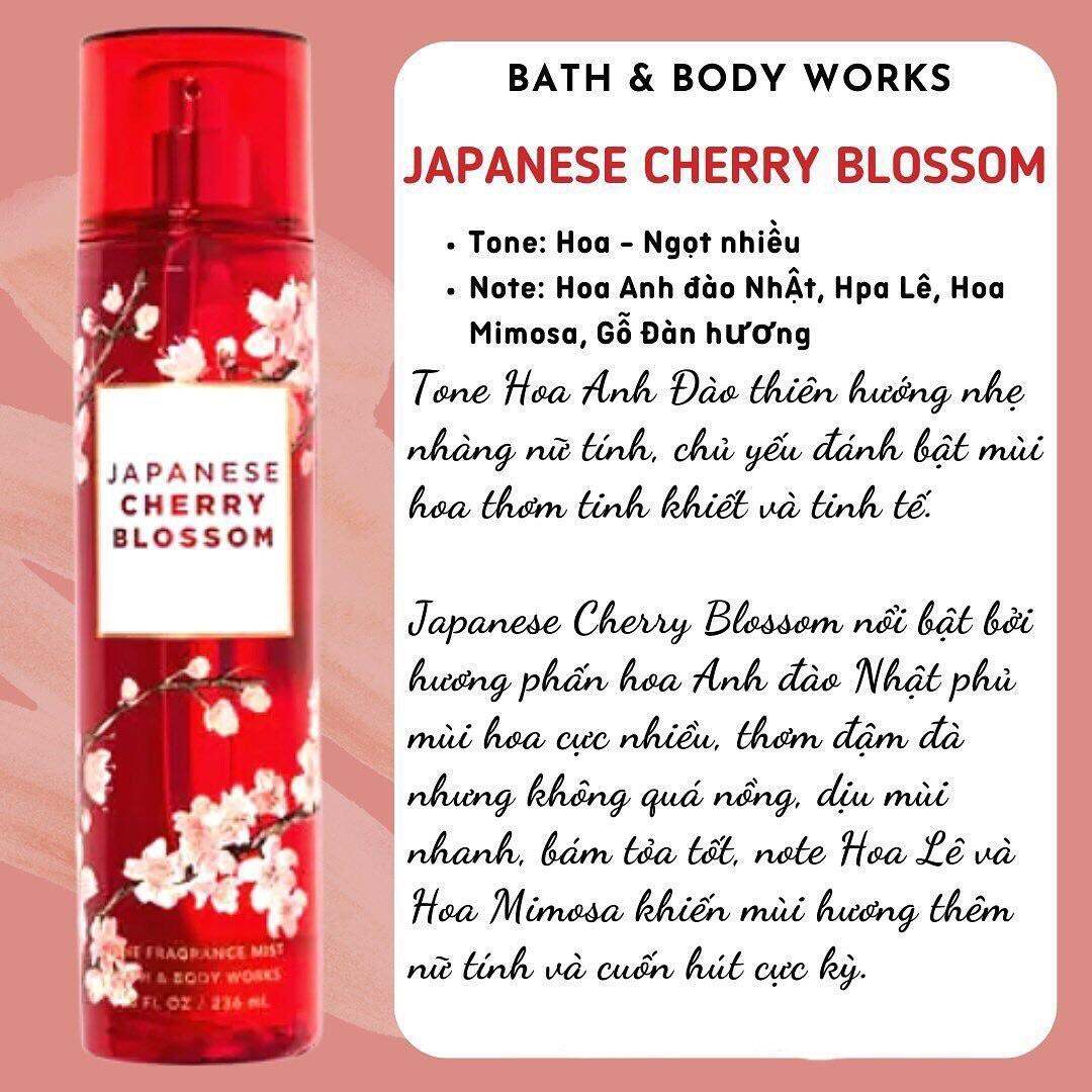 Xịt thơm body mist JP CHERRY BLOOMS, body mist Bath & Body Works, mùi anh đào ngọt ngào, nhẹ nhàng