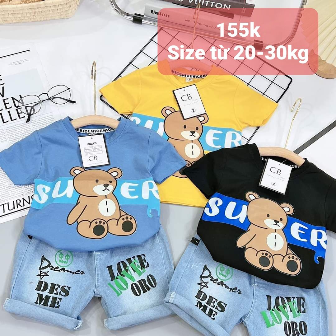 Set áo thun gấu Quần jean cho bé trai từ 20-30kg