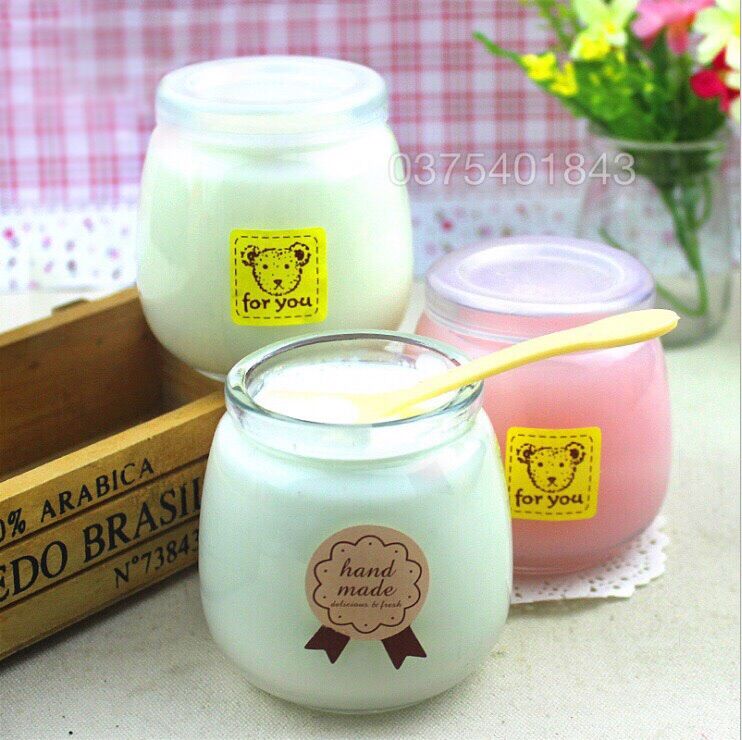 Set 6 hũ thuỷ tinh làm sữa chua 200ml béo kèm nắp nhựa
