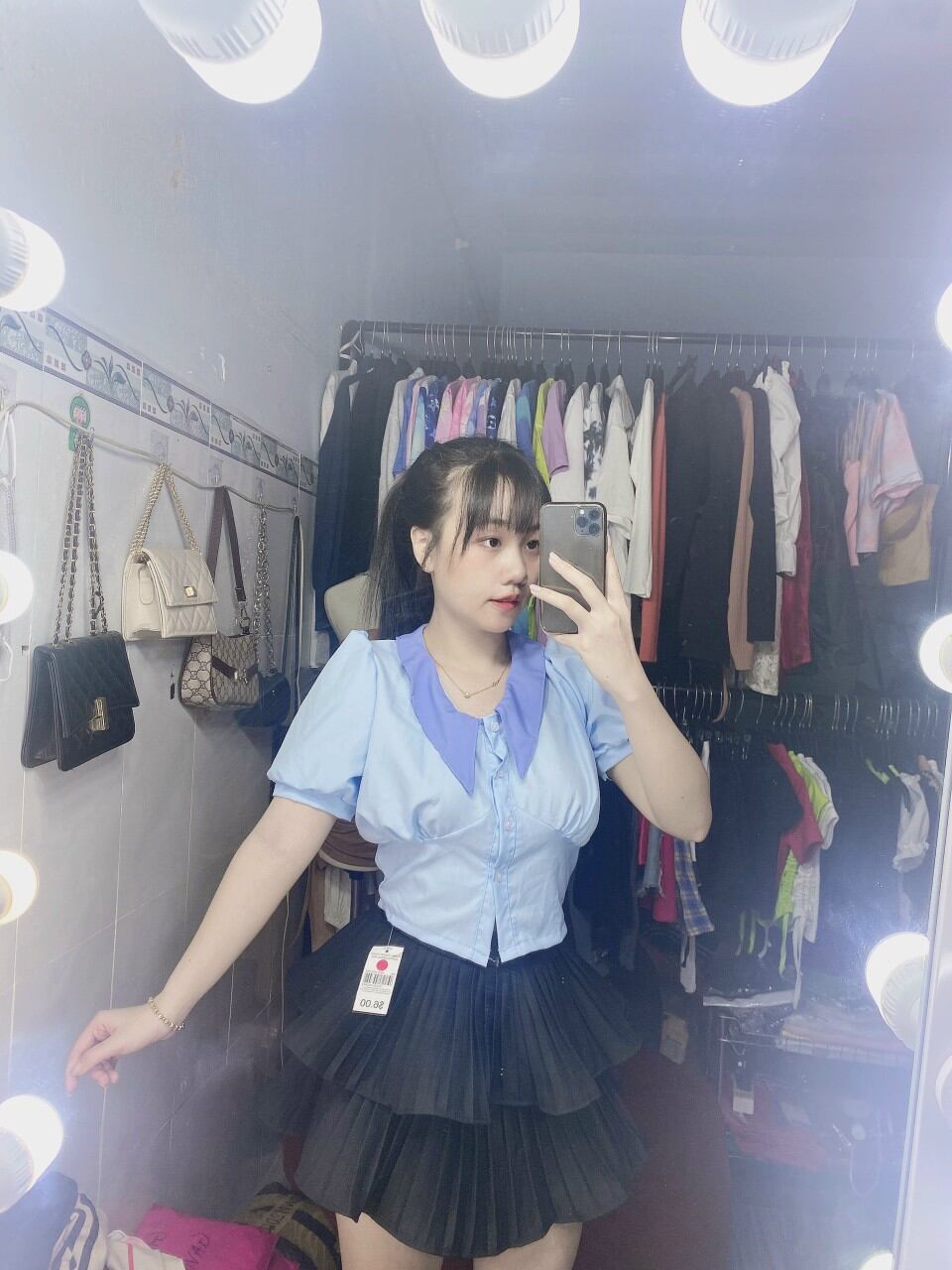 ÁO SƠ MI CROPTOP CỔ MÀU