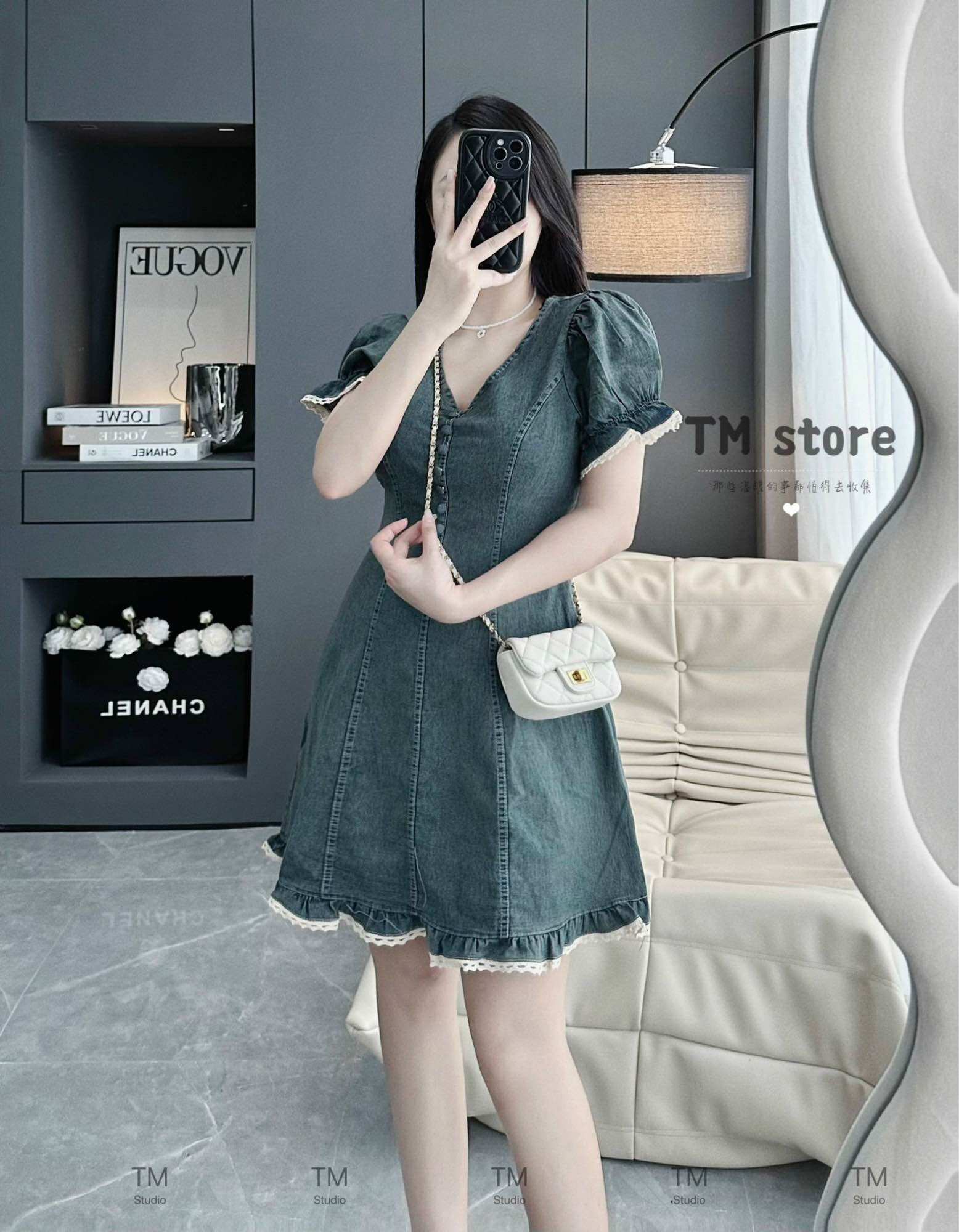 Váy đầm jean viền ren