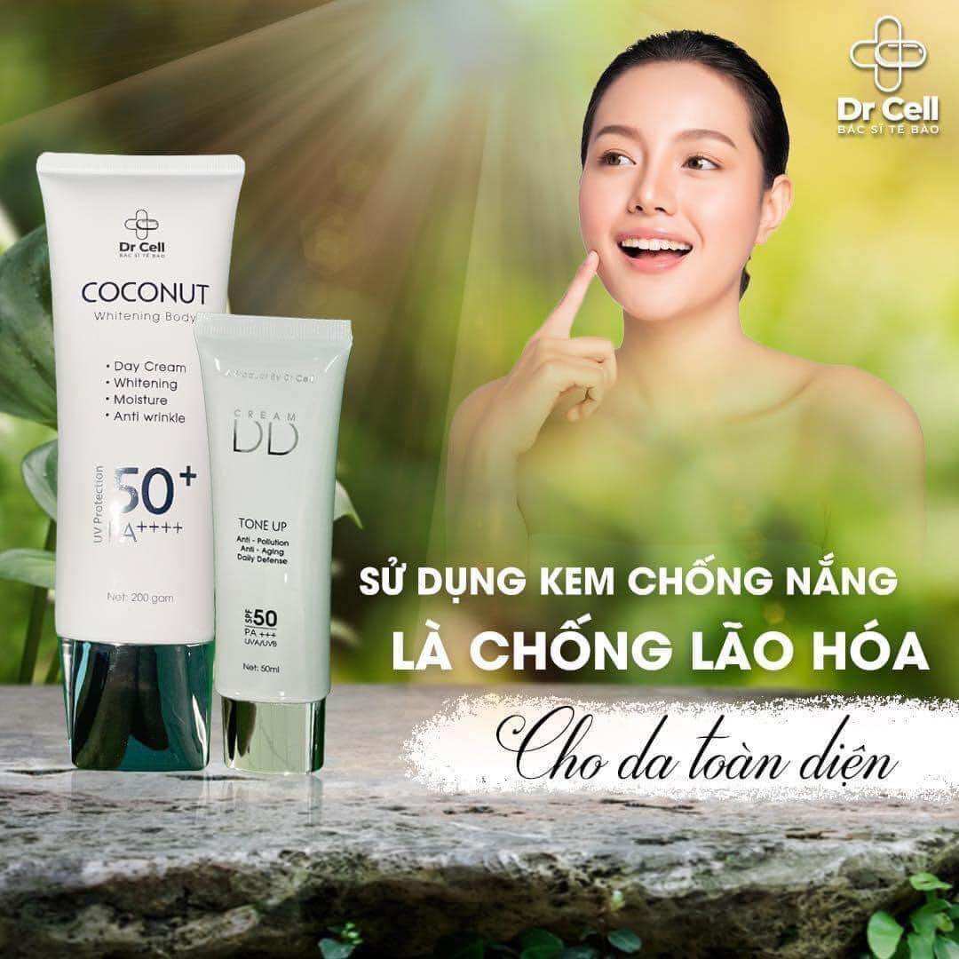 Bộ kem dưỡng trắng, chống nắng spf 50+++ mặt và body dr cell