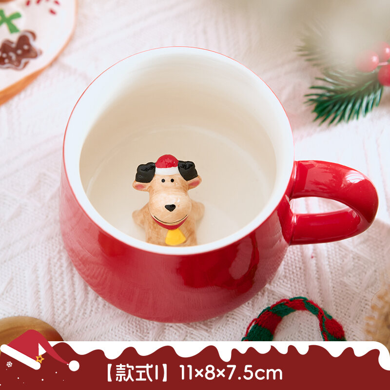 Cốc Gốm Đánh Dấu 3D Hoạt Hình Đáng Yêu Gấu Nhỏ Giáng Sinh Cốc Ăn Sáng Cốc Cà Phê Quà Tặng Nữ Đồ Trang Trí Giáng Sinh