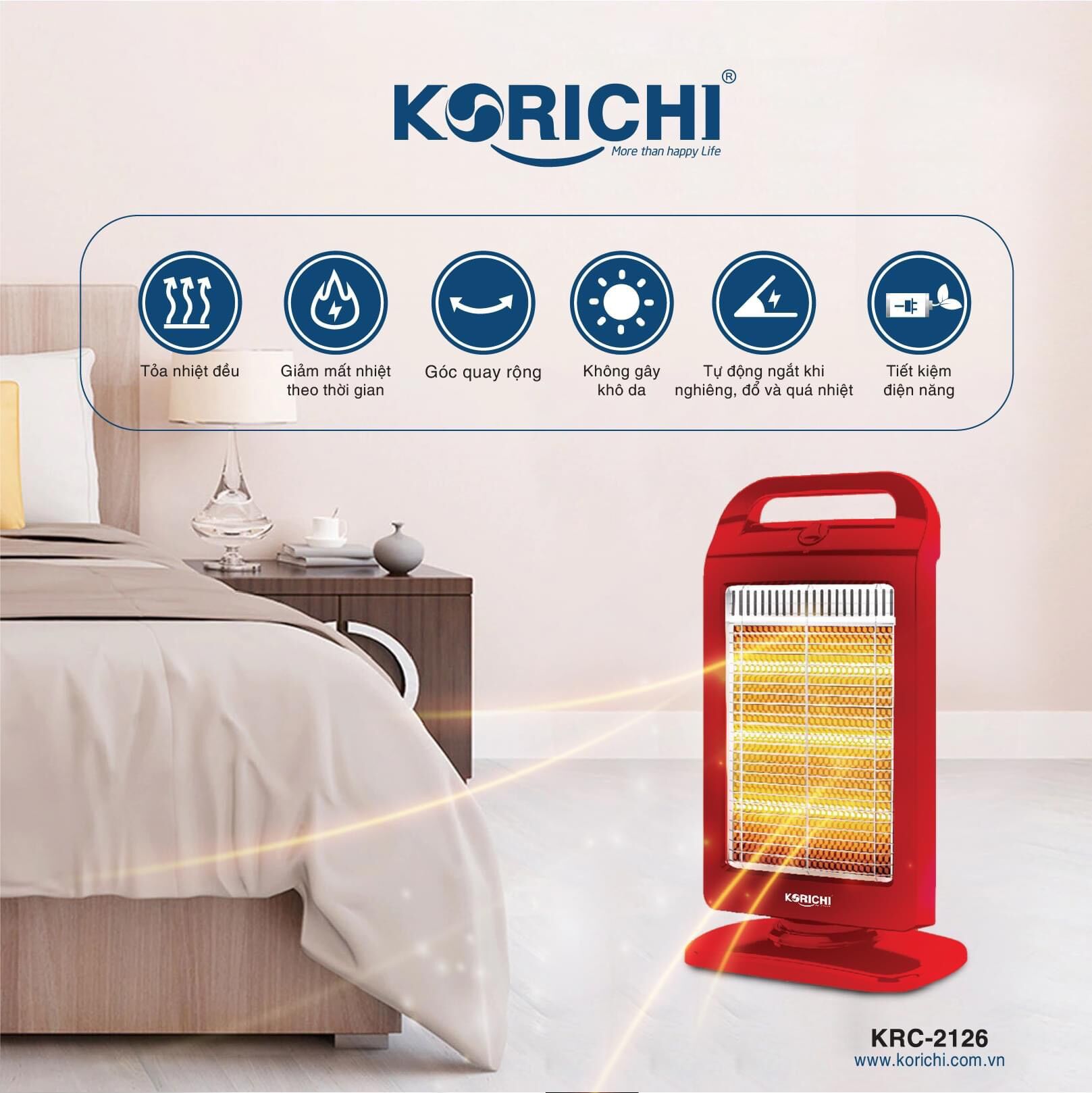 Máy sưởi điện 3 bóng halogen korichi KRC-2126