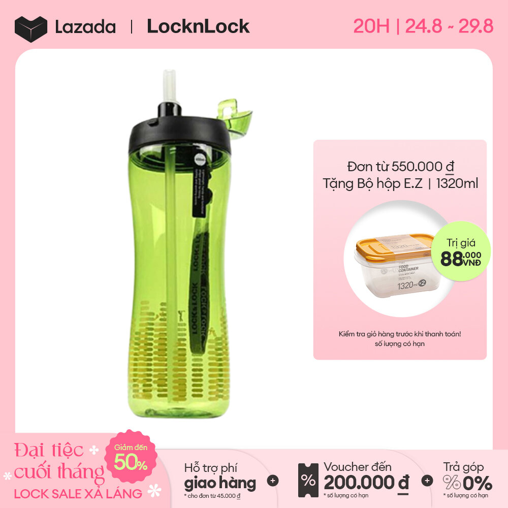 Bình nước thể thao có ống hút lock&lock abf629g bisfree 650ml