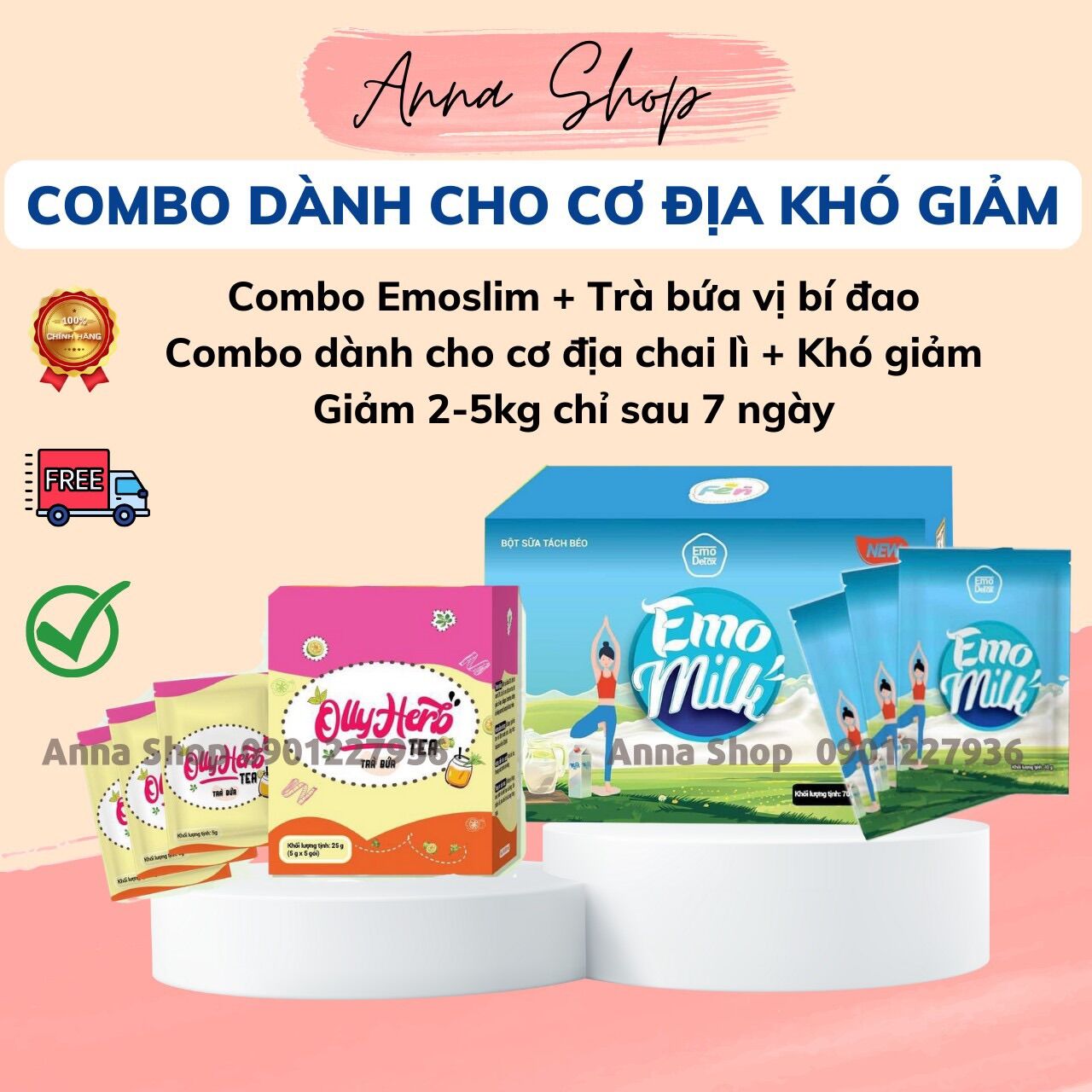 Combo giảm cân emoslim cấp tốc vị sữa tách béo emo milk + trà bứa/ giảm cân an toàn - hiệu quả