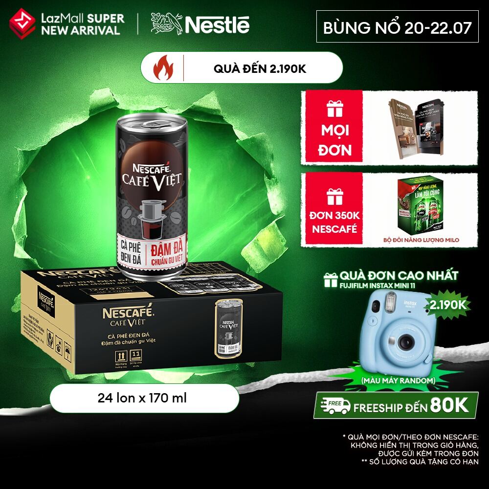 [ƯU ĐÃI THÁNG 7] Thùng 24 lon Cà phê đen uống liền NESCAFÉ® CAFÉ VIỆT (lon 170 ml)