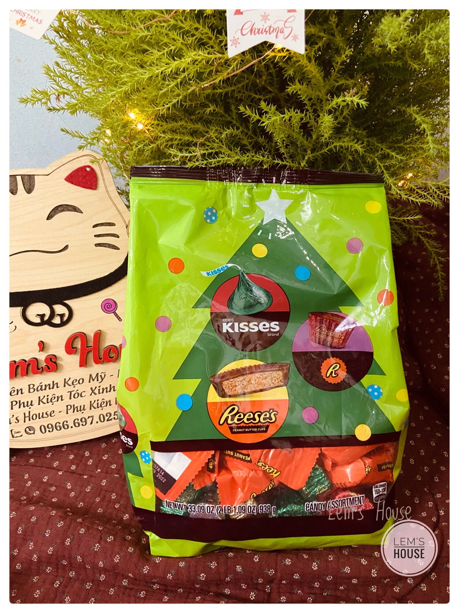Hàng bay air túi kẹo socola hershey size lớn mẫu giáng sinh