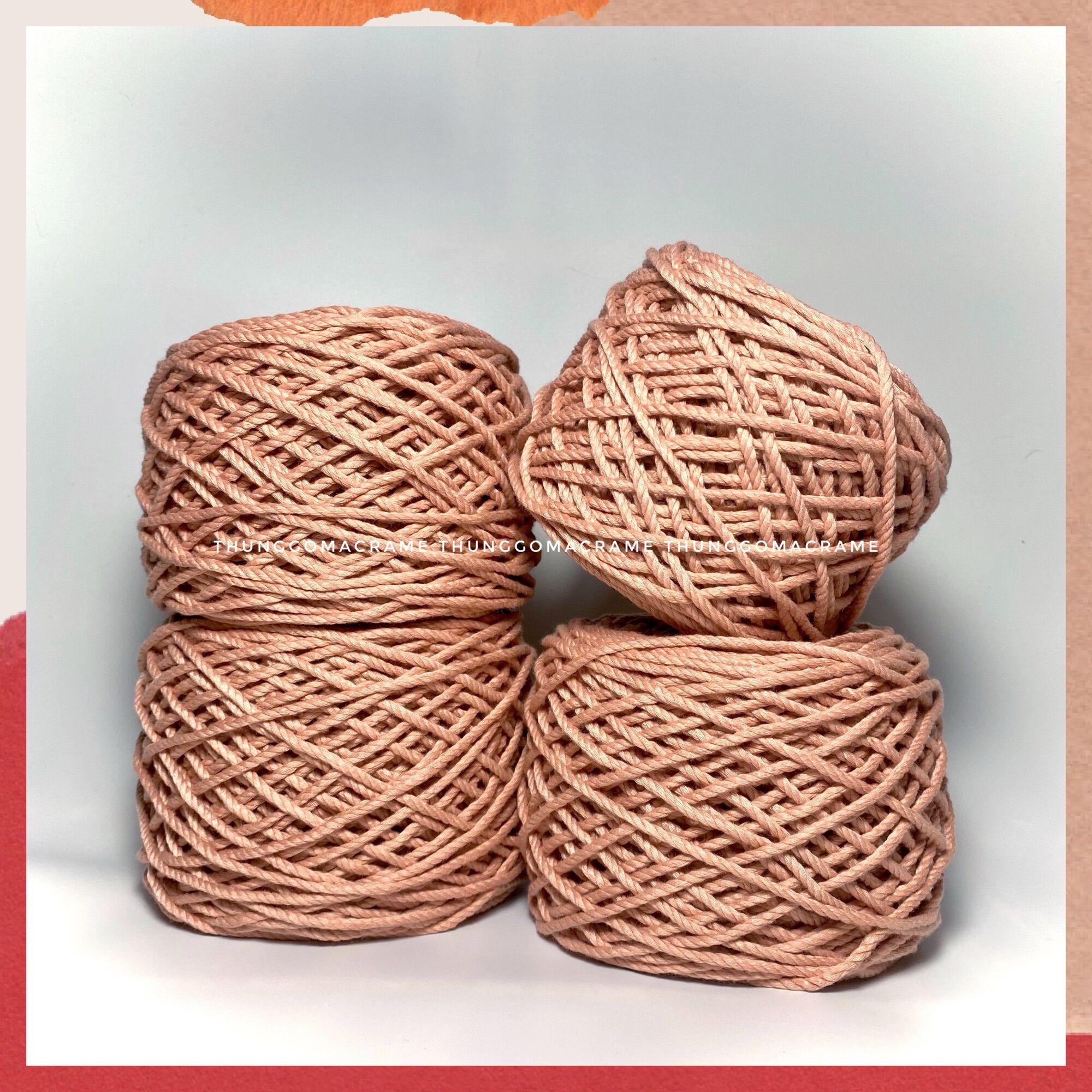 Dây thừng macrame màu HỒNG ĐA 3mm 5mm