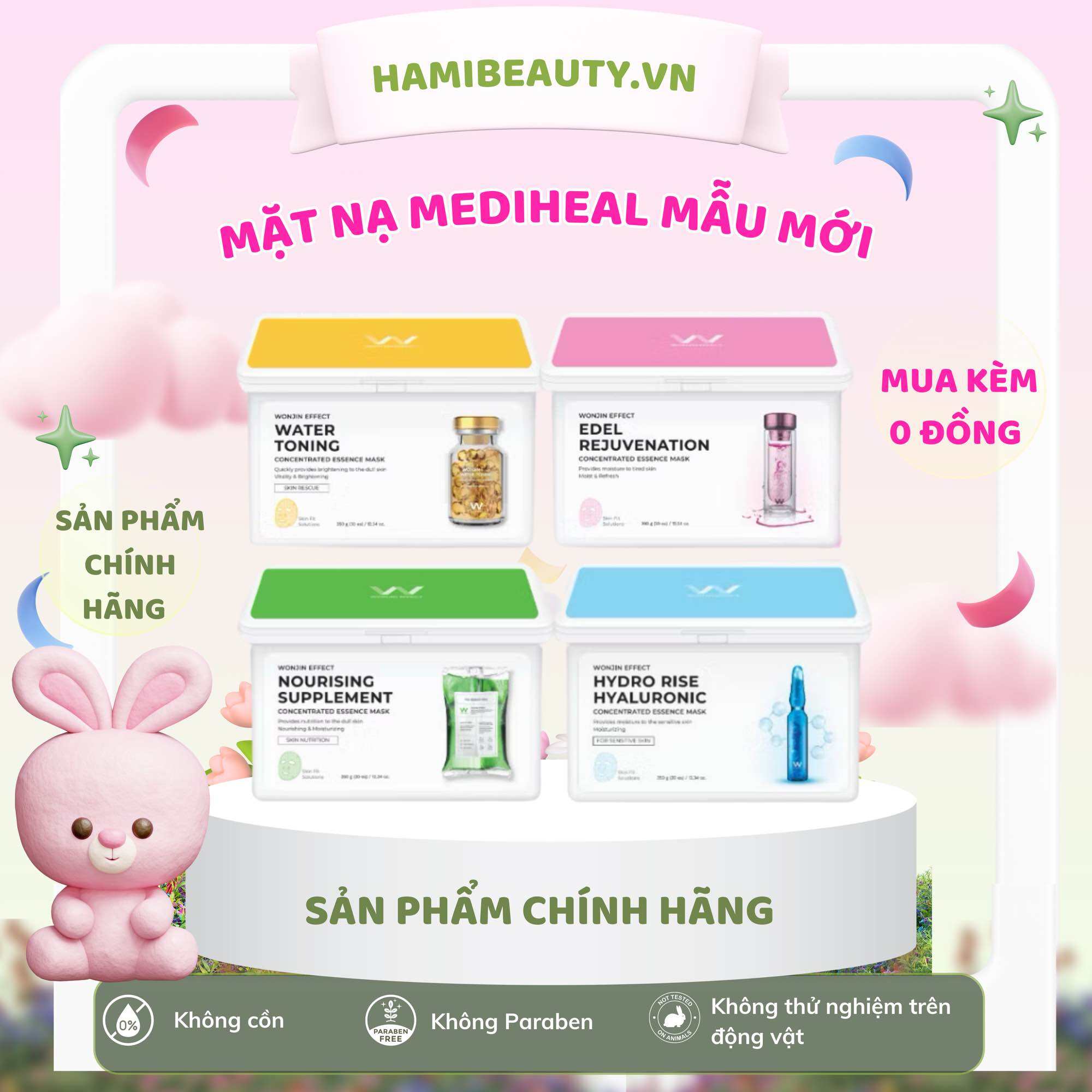 [HÀNG CTY ĐẦY ĐỦ TEM] Hộp 30 Miếng Mặt Nạ Giúp Cấp Nước Mỗi Ngày WonJin Effect Hydro Rise Hyaluronic Mask 350g (hộp 30 Mask)