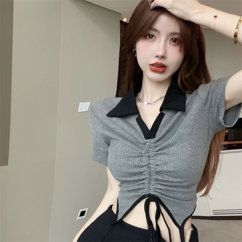 Áo croptop xám sang xịn hình thật boong store rdv097