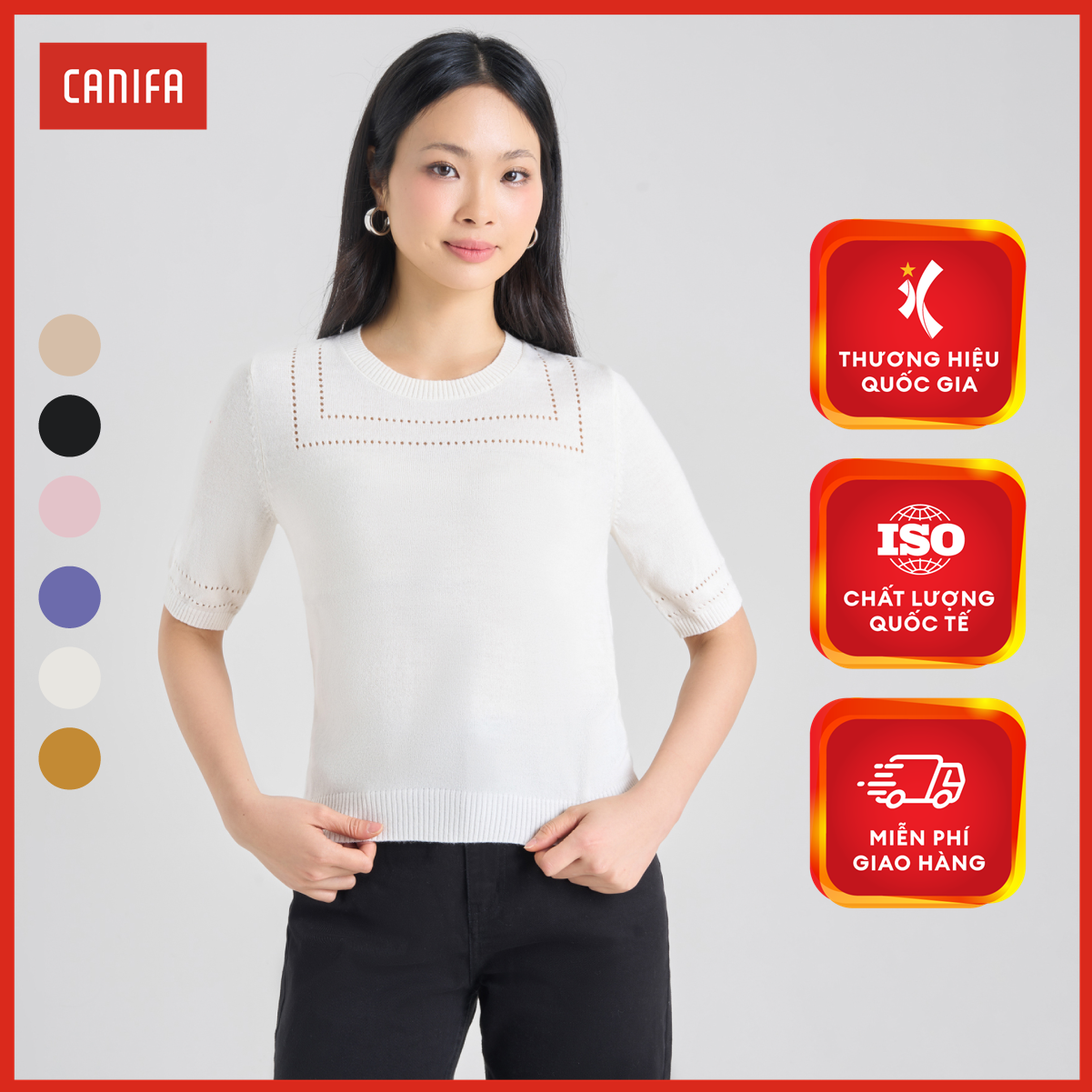 Áo len nữ CANIFA cổ tròn dáng rộng vừa 6TE24W001