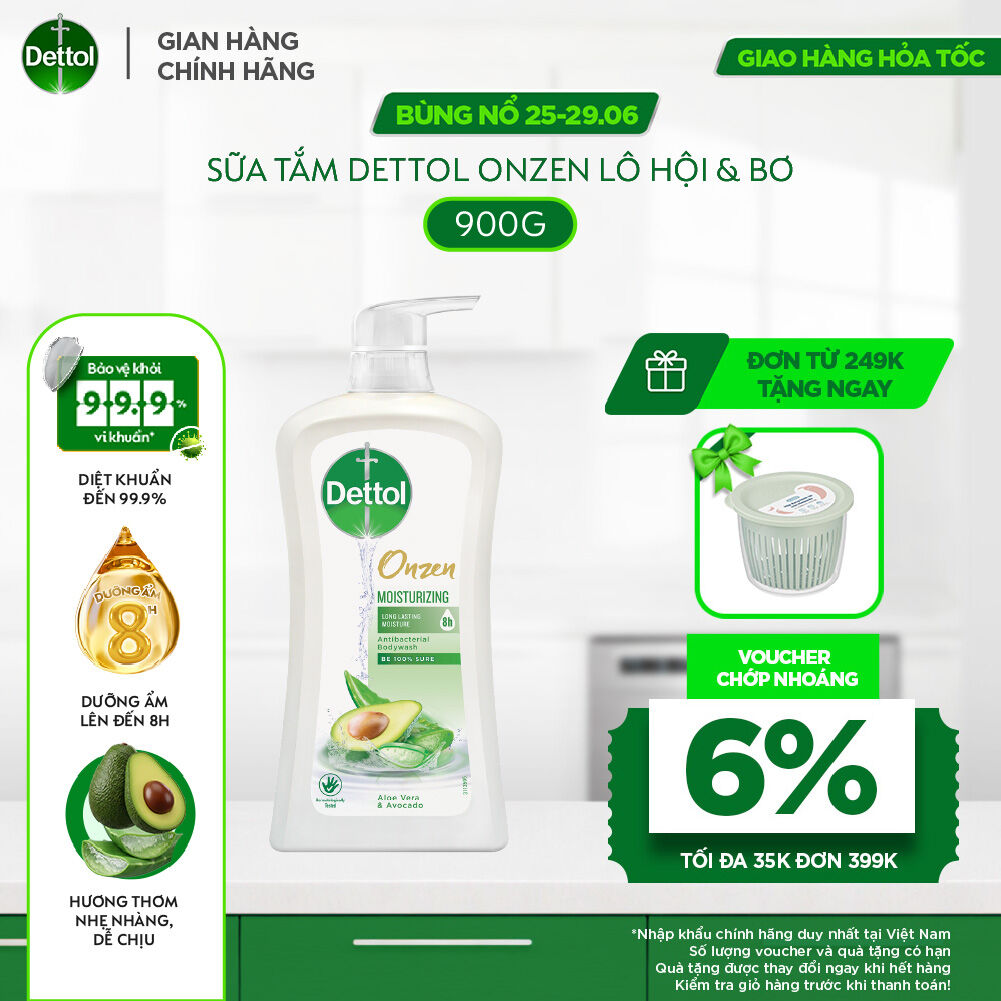 Sữa tắm Dettol Onzen kháng khuẩn dưỡng ẩm bơ  lô hội - chai 900g