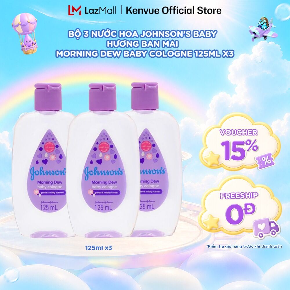 Combo 3 Chai Nước Hoa Cho Bé Johnsons Baby Cologne Hương Ban Mai Morning Dew Baby Cologne 125ml
