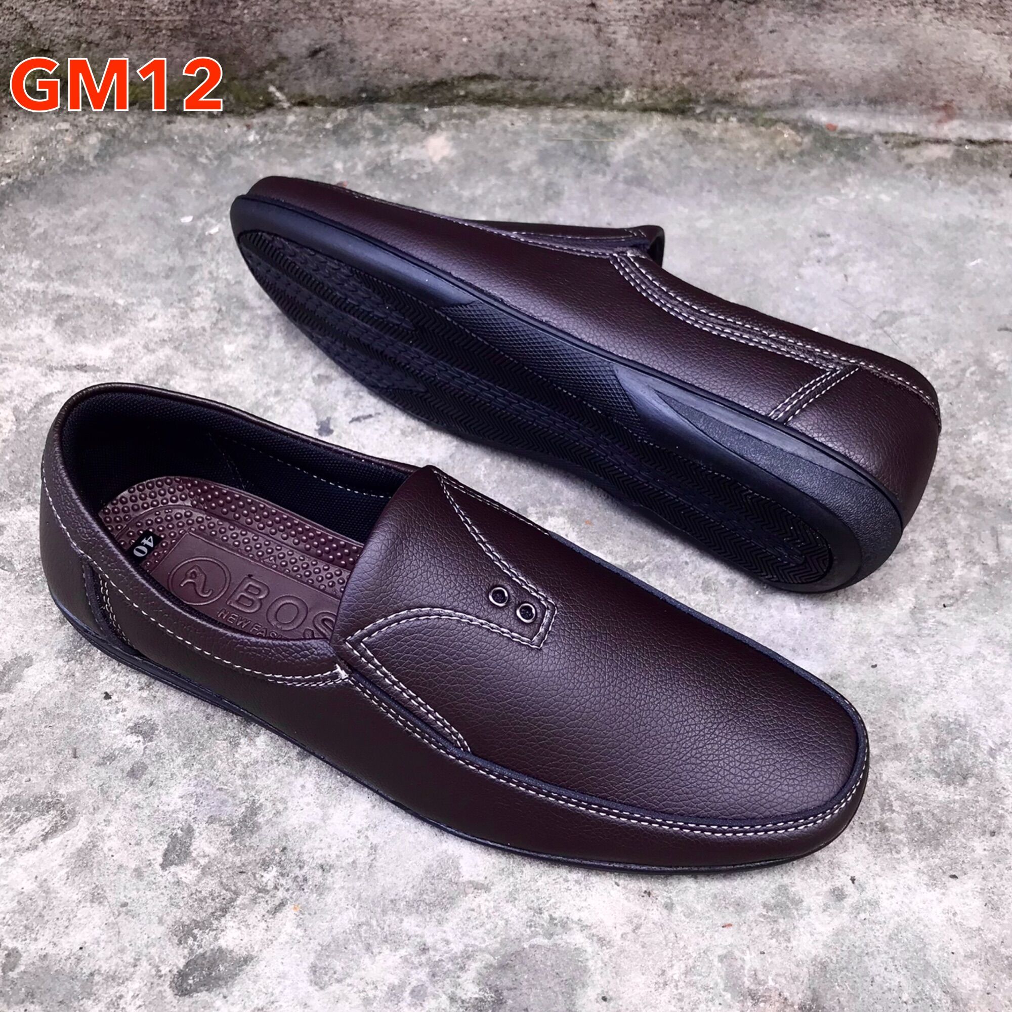 Giày lười nam mẫu mới, phom đẹp, mã GM12, size từ 39-44, màu nâu,đế khâu sẵn rất chắc chắn