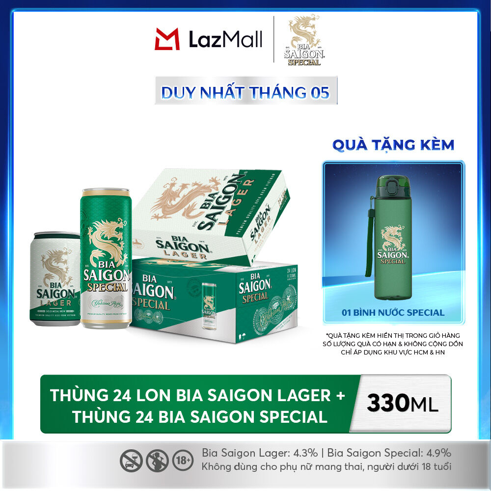 Nồng Độ Cồn 4.3% - Combo 1 Bia Saigon Lager 330ml + Nồng Độ Cồn 4.9% - 1 Bia Sài Gòn Special 330ml