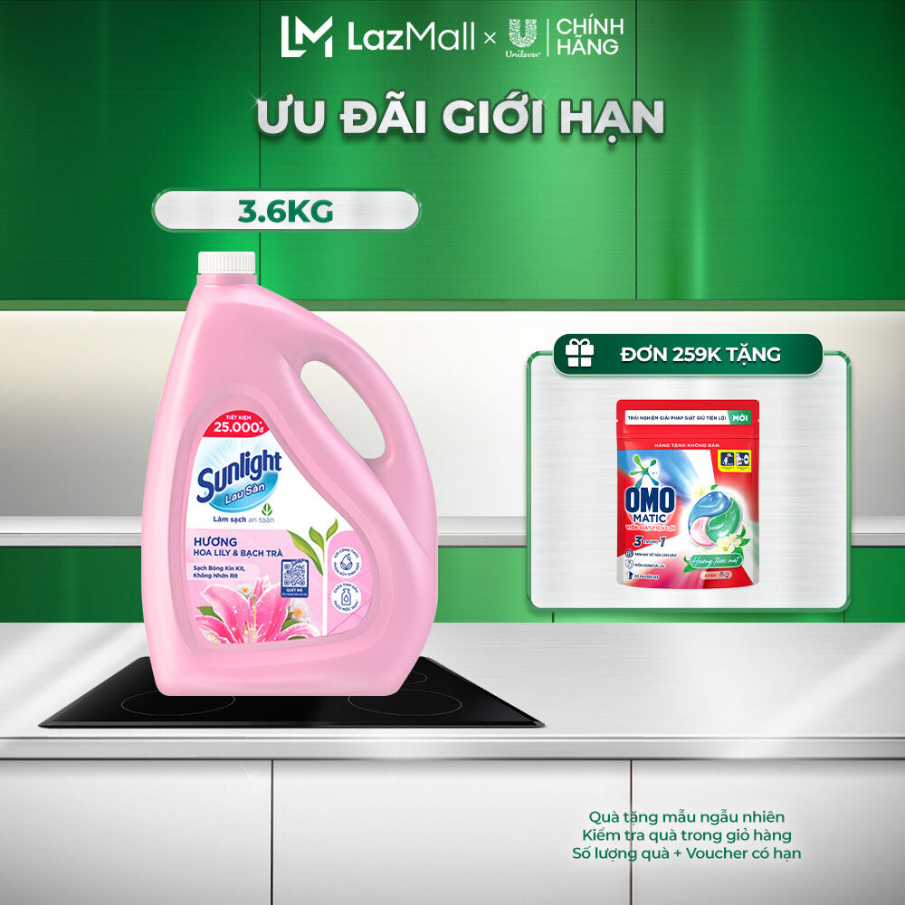 Nước lau sàn Sunlight Hoa Lily & Bạch Trà Chai 3.6kg | Tinh dầu Thảo mộc 100% | Hương thơm tinh tế
