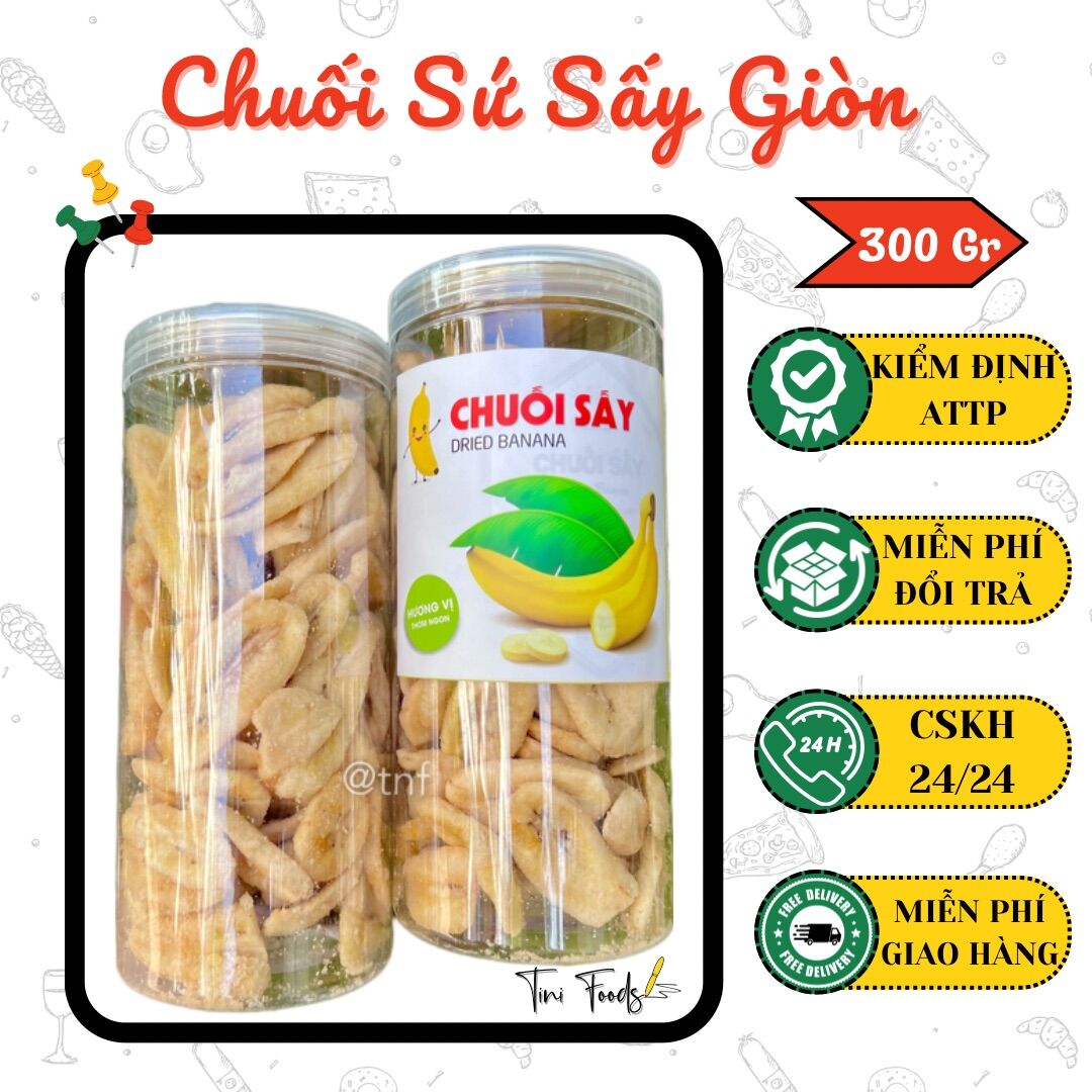Chuối sứ đà lạt sấy giòn ngọt không chát - hũ pet 300gr