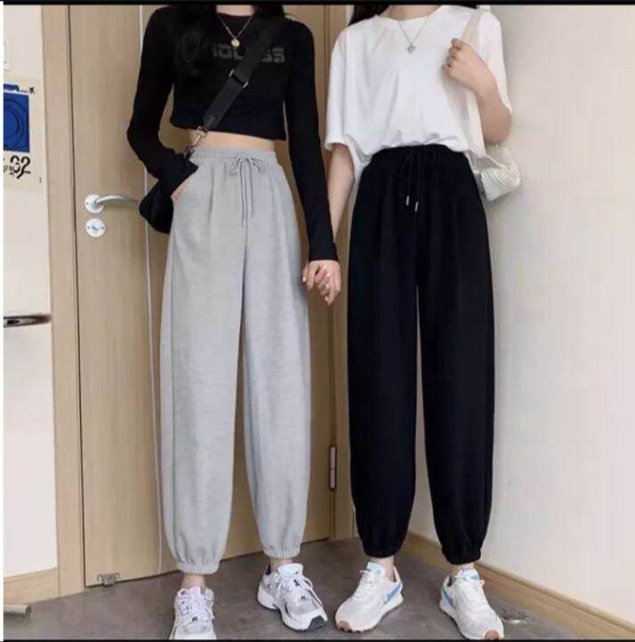 Quần jogger nữ bo gấu trơn chất thun da cá