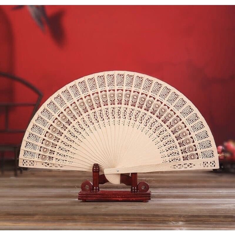Quạt gỗ mộc trang trí set tháp bánh kẹo tết