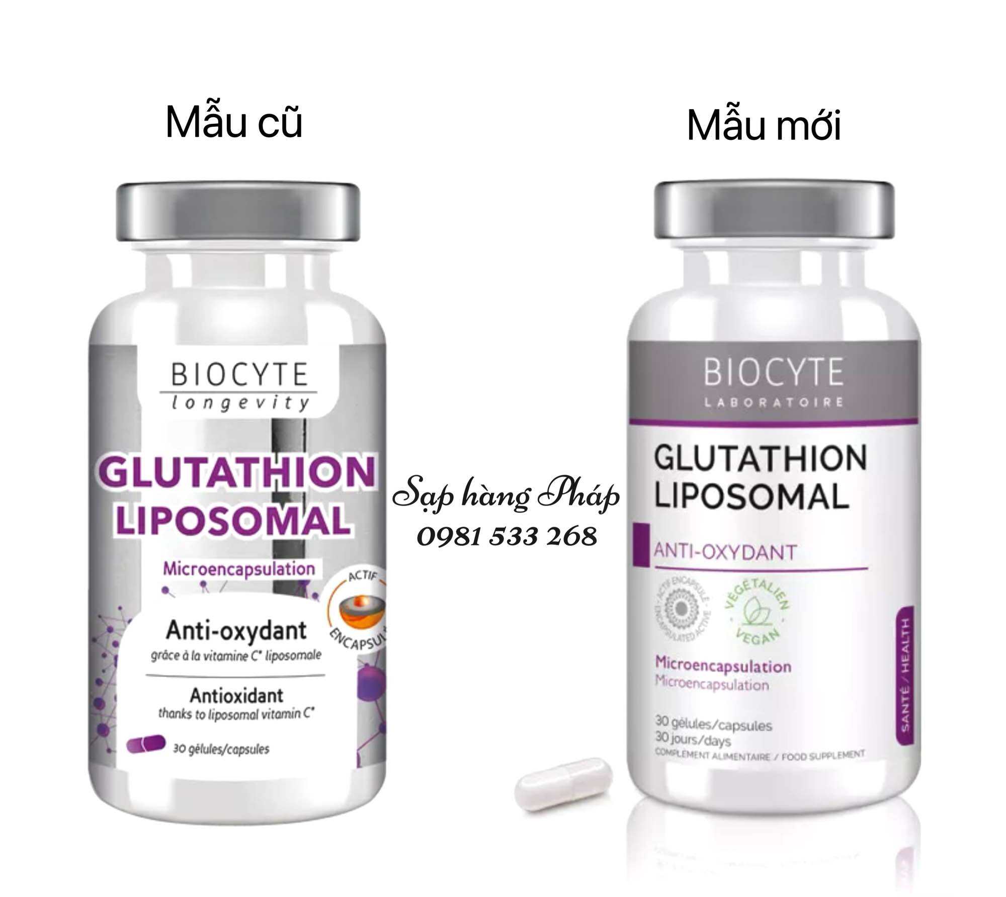 [MẪU MỚI] Viên uống trắng da, ngừa thâm nám Glutathion Liposomal Biocyte (L-Glutathione)